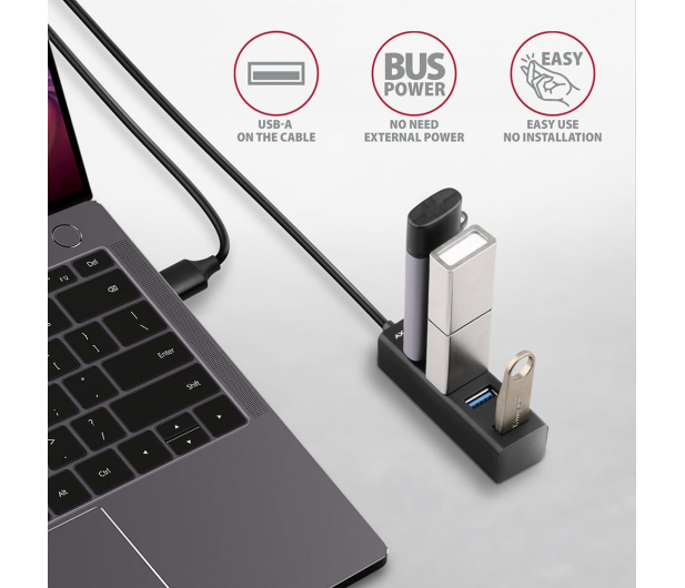 Axagon HUE-M1AL, 4x USB 3.2 Gen 1 MINI hub, metalowy, USB-A 1.2m - 1353431 - zdjęcie 4
